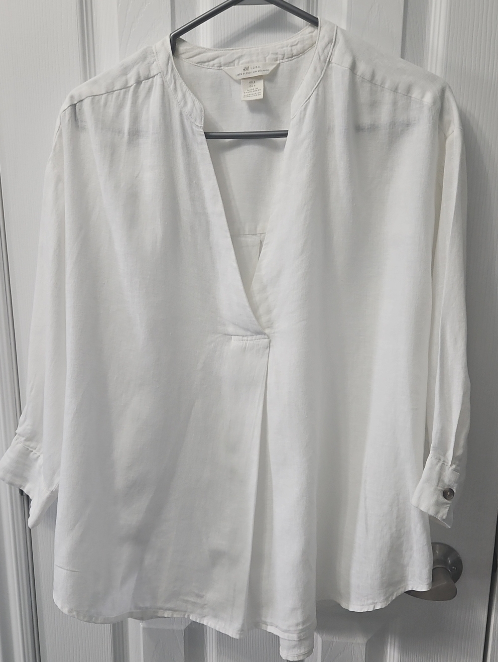 H&M L.o.g.g. Top Linen Blend Size 6 Color White